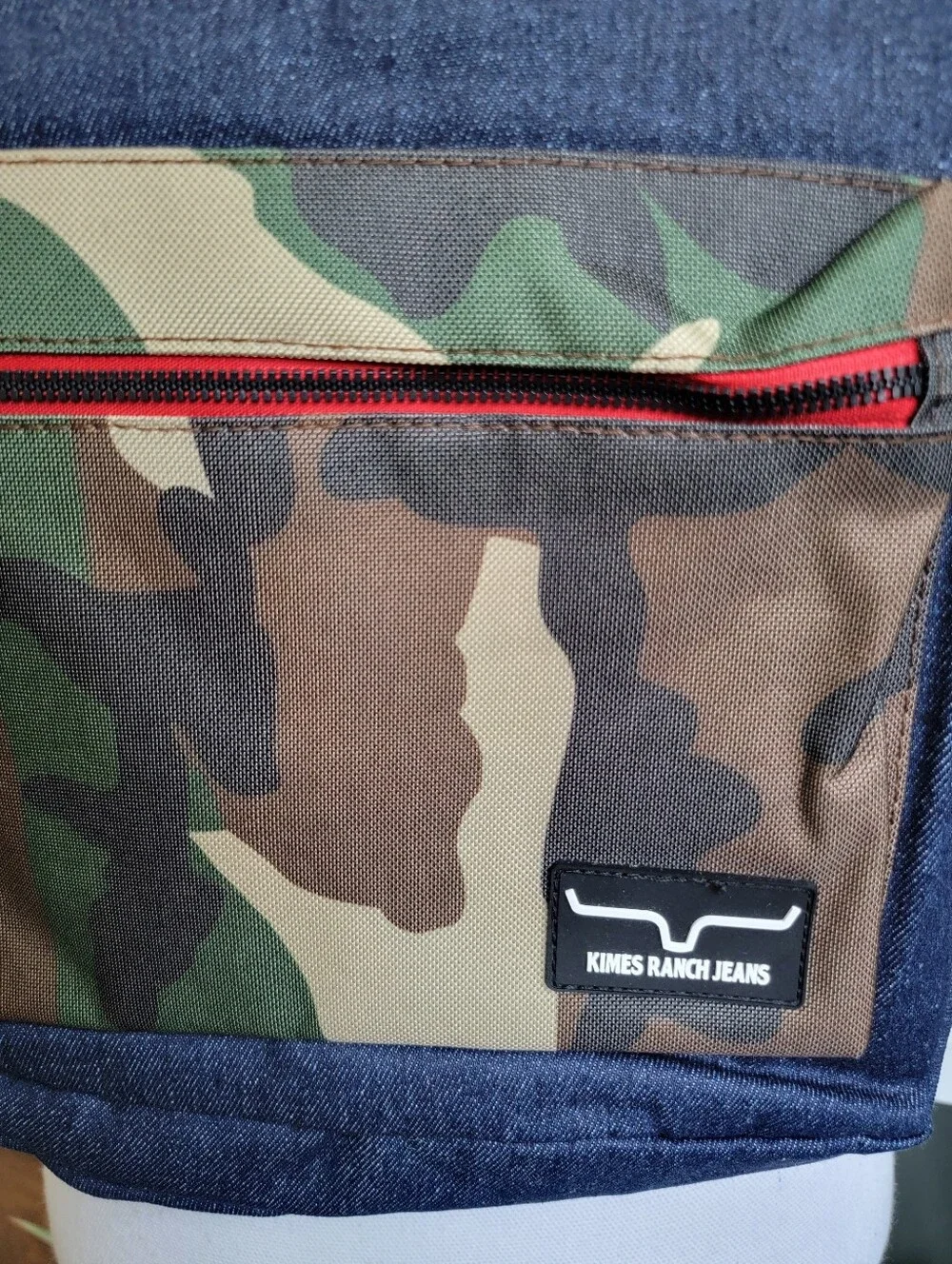 NWOT Kimes Ranch Jeans Denim & Camouflage Backpack with Red Accents